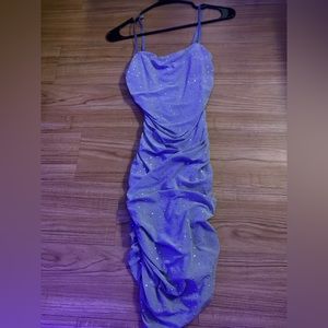 light purple, rhinestoned mini dress.